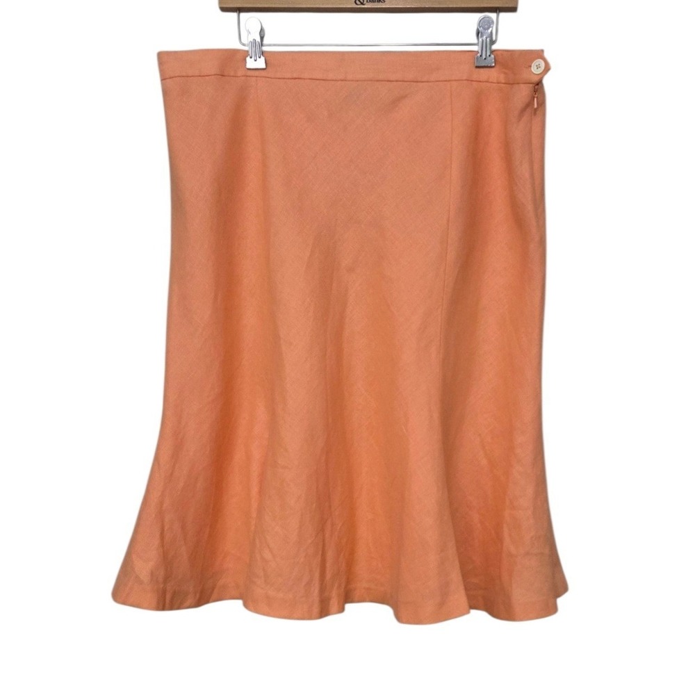 CHAPS Peach Orange Preppy Coastal 100% Linen Trumpet Skirt Lined Women's Size 16